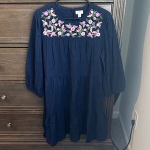 Crown & Ivy Navy Dress with Floral Accents